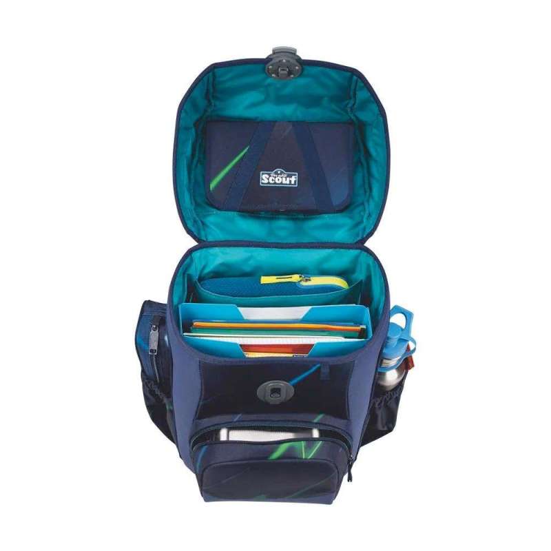 SCOUT Schulranzen Set Neo Exklusiv Superflash City Lights von oben offen