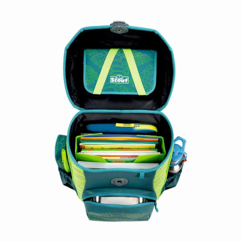 SCOUT Schulranzen Set Neo Exklusiv Superflash Lizard von oben offen