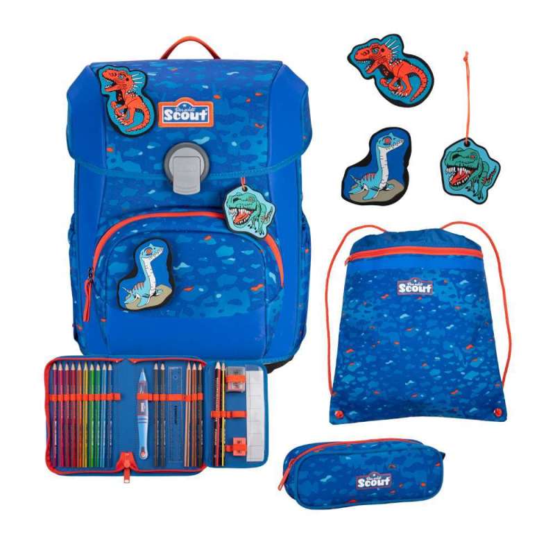 SCOUT Schulranzen Set Neo für Jungen Exklusiv Superflash Blue Dino im Set