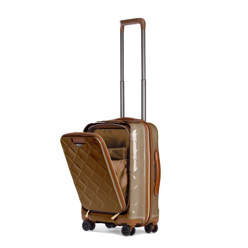 STRATIC Koffer Leather&More Handgepäck Hartschalenkoffer, Höhe 55 cm, Größe S champagne Vordertasche seitlich 45 Grad