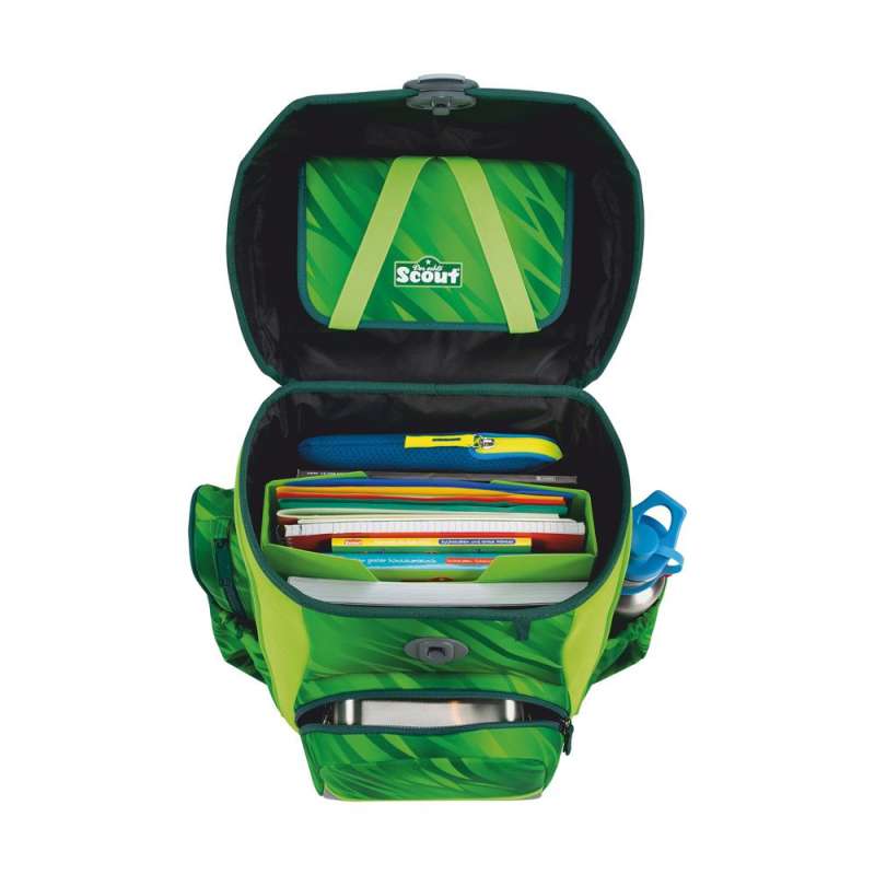 SCOUT Schulranzen Set Neo Dino Rex geöffnet